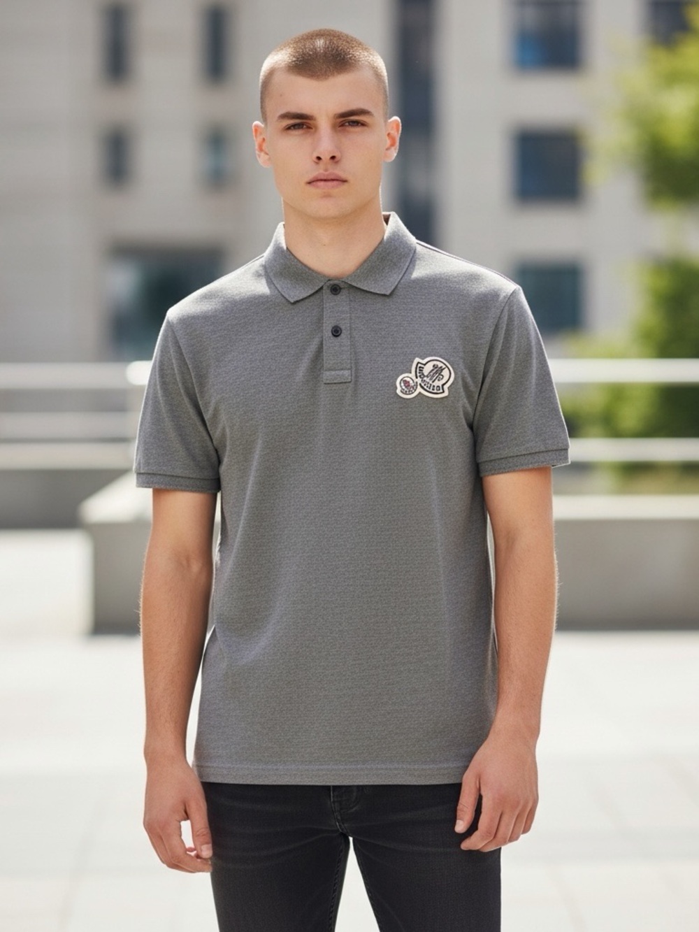 Moncler Gray Piquet Short Sleeve Manica Corta Polo Shirt size Large